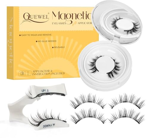 Wiederverwendbares Magnetische Wimpern mit Applikator, natürlicher Look, Magnet Wimpern Set kein Kleber nötig Wimpern magnetisch QUEWEL einfach zu tragen und zu entfernen mit Anleitung (Set-L 03)