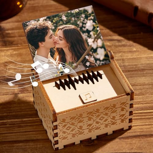 SOUFEEL Caja de Musica Personalizada - Regalos Personalizados para Hombre Mujer Pareja, Caja Musical de Madera Personalizable con Foto y Música, Regalo para San Valentín, Aniversario y Cumpleaños