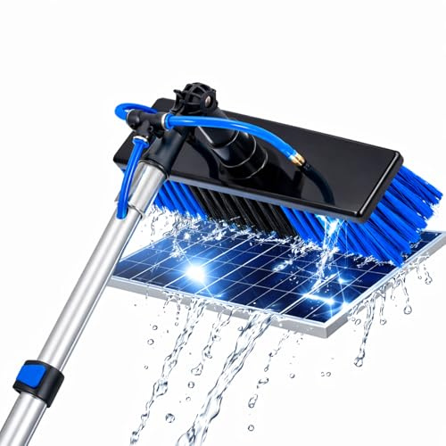 3.6M Telescopic Cleaning Brush for Roofs & Solar Panels with 3.6m Pole & 6m Hose, Angle Adjustable Water Fed Extendable Brush for Windows, Walls and Outdoor Cleaning Equipment