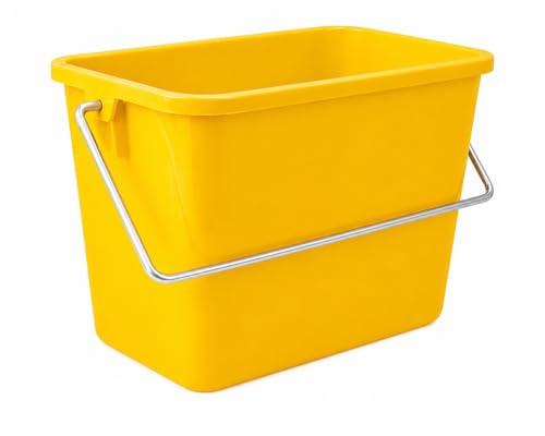 Cubeta de Limpieza 6 litros con asa metálica | Cubo Profesional de Polipropileno con Graduado | Recipiente ergonómico para Carro de Limpieza y Planes de higiene | Resistente y Ligero (Amarillo)