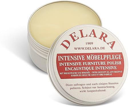 DELARA Intensive Möbelpflege, sehr hochwertiges Möbelwachs mit Bienenwachs und Kokosöl - Made in Germany (Farblos, 100 ml)
