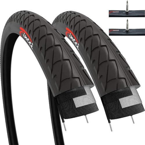 Fincci Fahrradreifen 26 x 2,125 Zoll - Paar Slick Faltreifen 26 Zoll & 2X 54-559 Presta Schläuchen - Fahrradmantel 26 30 TPI für MTB, City-, E-Bike, Hybrid-, Renn- & Tourenrad – 2er Pack
