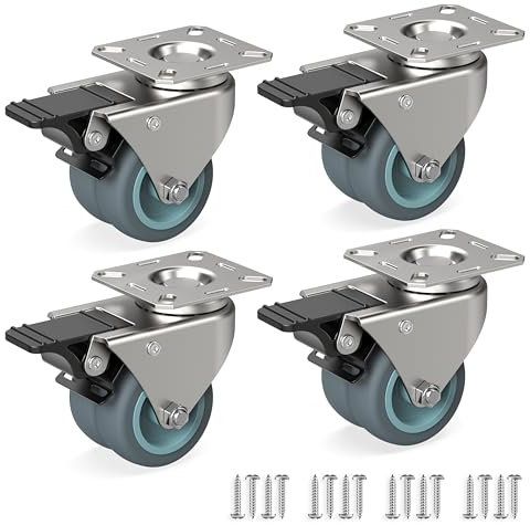 RAVN HAMAN Set di 4 Ruote pivottanti per mobili 50 mm - Ruote piroettanti per carichi pesanti con freno fino a 100 kg per ruota - Ruote girevoli per uso interno ed esterno - Rotelle industriali