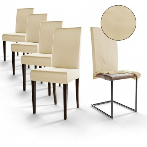 Staboos Stuhlhussen 4er Set – Elastische Stuhlbezüge für Schwingstühle & Esszimmer – Stretch Stuhlhusse aus Öko-Tex zertifiziertem Stoff – Passender Chair Cover für Feste & Zuhause (Creme)
