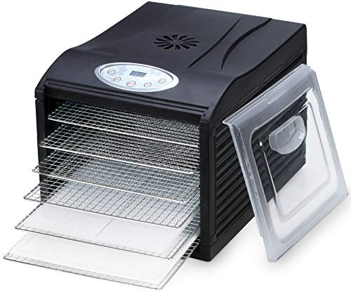 SamsonSilent - Deshidratador con 6 bandejas de acero inoxidable y temporizador digital y control de temperatura para frutas, verduras, carne seca de res, hierbas, golosinas para perros, pieles de