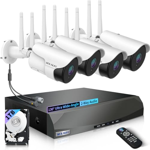 [2019 Signal Enhanced Version] Security Camera System Wireless, 8 Channel Surveillance DVR Recorder and 4Pcs 1080P Home Outdoor Motion Activated IP Bullet Camera with Night Vision, 2TB Hard Drive