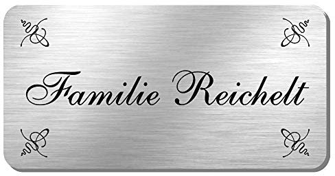 Edelstahl Türschild Klingelschild Briefkastenschild Namensschild mit individueller Laser-Gravur in vielen Schriftarten, Größe ca. 100 mm x 50 mm * Modell Reichelt