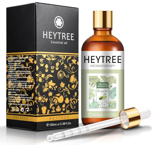 HEYTREE Bergamot Essential Oil 100ml -for Skin, Diffuser | Pure & Natural Bergamot Oil - Uplifting & Calming Aromatherapy for Diffuser, Bath Soak, Mood Boosting & Home Fragrance
