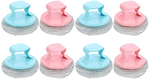 Cabilock 8pcs Cleaner Stain Long Brush Handle Tool Ovens Slag Cookware Balls Scourers Wire Skillet Dish Metal Wash Kitchen Pan Ball Pads Scrubbers Scrubber Cleaning Welding Pans
