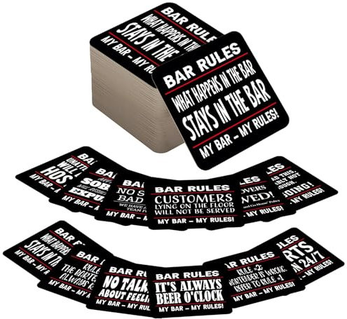 Beer Mats Pack of 96 - Absorbent Recyclable Cardboard Drink Mat Coasters 95mm x 95mm x 1mm Square - Accessories for Home Bars Pubs - Bar Rules