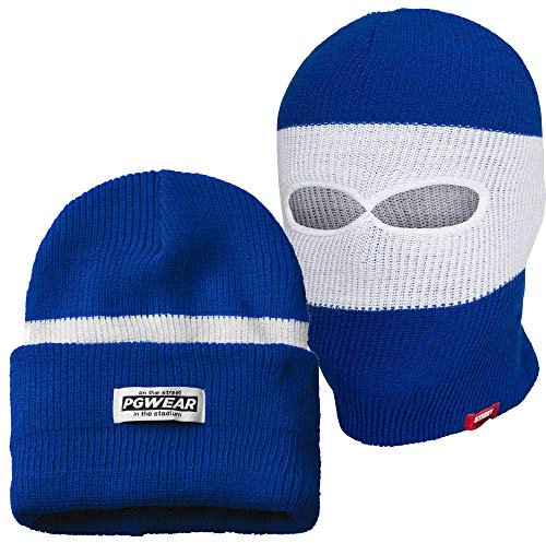 PGWEAR Sturmhaube/Mütze Troublemaker in Blau Weiß gestreift I Maske Balaclava Beanie I Ultras Ski Hooligans