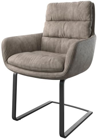 DELIFE Schwingstuhl Abelia-Flex mit Armlehnen Freischwinger flach Schwarz Mikrofaser Taupe Vintage