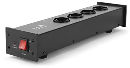 Dynavox HiFi-Netzfilter X1000B, Mehrfach-Steckdosenleiste mit 4 gefilterten Steckplätzen, LED-Kontrollleuchte für korrekte Phasenlage, Schwarz