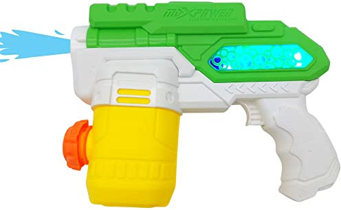 alldoro 63077 Pistola de Agua eléctrica Water Power Aprox. 22 cm, cañón de Agua con luz, Alcance hasta 8 Metros, Pistola de Agua para Playa, jardín y Ocio, para niños a Partir de 3 años, Verde