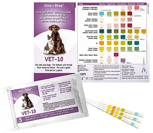 One+Step Urin Teststreifen für Katzen und Hunde 5 Stück I Schnelltest zur Prüfung von 10 Gesundheitswerten I Haustier Schnelltest I Tierurinanalyse I Veterinär Test