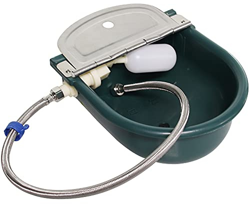 Automatischer Wassernapf aus Kunststoff, für Nutztiere, Edelstahlabdeckung, Tränke für Hunde, Rinder, Pferde, Trinker mit Schwimmerventil, Ablaufstopfen und 1,27 cm Rohr (grün)