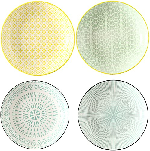 JMYDecor Set di 4 piatti piani in ceramica, 20 cm, piatti rotondi in porcellana, motivo colorato, per cucina, lavastoviglie, microonde, forno