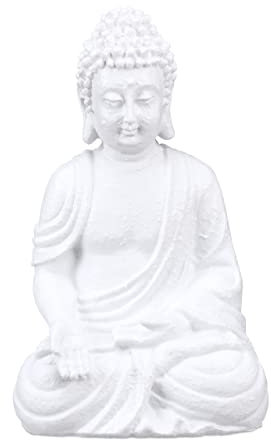 Relaxdays Statue de Bouddha Assis, résistante aux intempéries et au Gel, pour Jardin et Salon, 30 cmx19,5x12 cm, Blanc