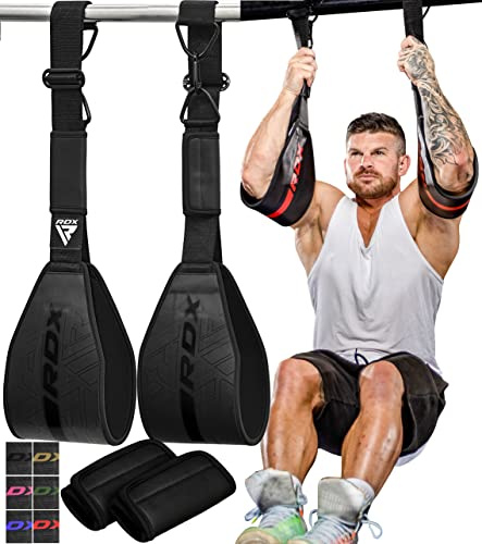 RDX bauchmuskelschlaufen, Maya Hide Leder Gepolstert AB straps D-Ring für Bauchübungen Trainingseinheiten Klimmzüge Fitness Gym beinheben, Männer und Frauen armschlaufen training schlaufen schlinge