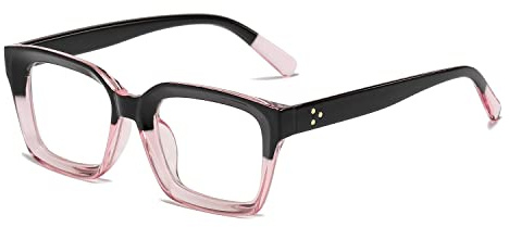 YUELUQU Rektangulär Stor Ram Glasögon Dam - Falska Glasögonbågar Med UV400 Skydd Utan Styrka, Rosa-Svart, L