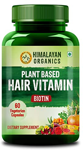 Himalayan Organics Plant Based Hair Vitamin with Biotin DHT Blocker Supplement | Vitamin A, C, D, E, B3, B5, B6, B7, B9, B12, Zinc, Calcium, Iron | - 60 Veg Capsules