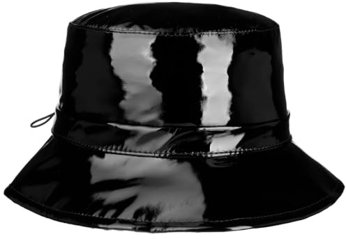 bedacht Lack Regenhut Stoffhut Fischerhut Damenhut Damen - Made in Italy Herbst Sommer Frühjahr Winter Frühling-Sommer Herbst-Winter - One Size schwarz