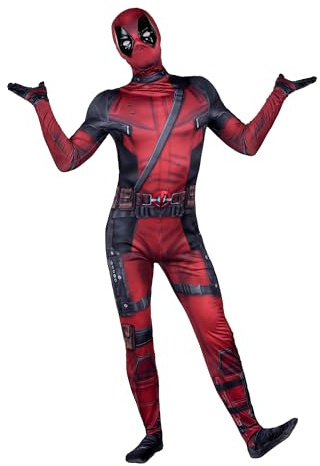 MARVEL Deadpool Traje Zentai de Halloween para adulto, mono ajustado en tejido elástico con cremalleras invisibles y apertura en muñecas