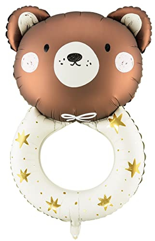XL Folienballon Baby Bär Rassel – Babyparty Ballon | Großer Babyballon ca. 68cm mit Bär-Motiv, Geschenk & Deko zur Geburt, Baby Shower, Babyzimmer, Mädchen & Junge