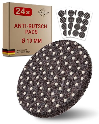 LouMaxx Cuscinetti antiscivolo autoadesivi, antiscivolo, Ø 19 mm, cuscinetti in feltro antiscivolo con tenuta extra forte, set da 24 feltrini in gomma, colore marrone