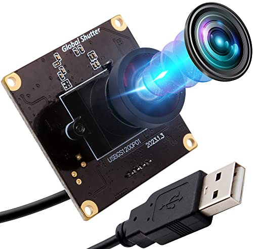 ELP USB Kameramodul High Speed 90fps Global Shutter USB Kamera, 2MP 1200P USB Webcam mit Weitwinkelobjektiv ohne Verzerrung 126 Grad für Computer, Laptop, Android