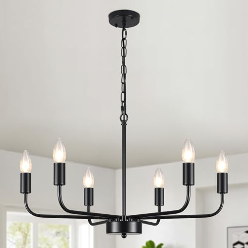 MRHYSWD Black Chandeliers Ceiling Lights Living Room, 6 Lights Pendant Light Fitting Industrial Ceiling Lighting for Kitchen Dining Room Bedroom Hall, Height Adjustment, E14 Bulbs (Exclude)