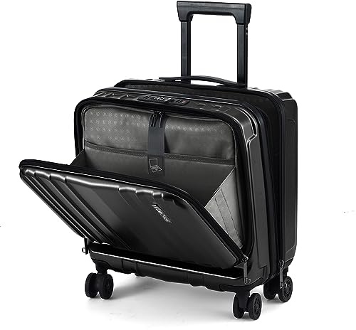 TydeCkare 16 Bagaglio a Mano con 2 Scomparti per Laptop, Valigia con Lucchetto TSA a Doppio Controllo, YKK, 4 Ruote Girevoli, per Di Lavoro, Nero