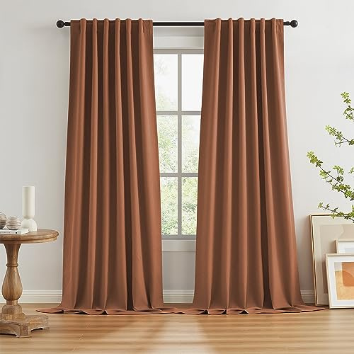 Keqiaosuocai rostrote Verdunkelungsvorhänge, Leinen, für Wohnzimmer, 2 Paneele im Set, extralang, Hakengürtel, Rücklasche, Midcentury Modern Dekor, für Schlafzimmer, Braun-Rot, B 127 x L 305 cm