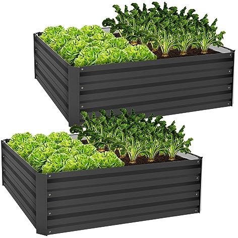 ML-Design 2x Letto Rialzato per Giardino 90x90x30 cm 240 L Antracite Resistente alle Intemperie Antiruggine Aiuola Rialzata Ortaggi Piantine Fiori Erbe Aromatiche Fioriera Quadrata Cassone per Piante