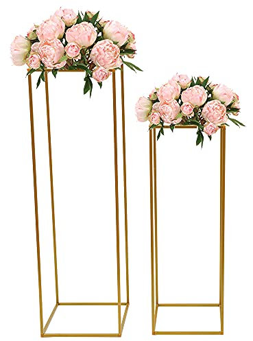 soudesileim Metall Blumendekoration Vase Boden Säule Stand Hochzeit Versorgung, 2 Stück Rechteckige Blumen Display Rack für Zuhause Party Hochzeit