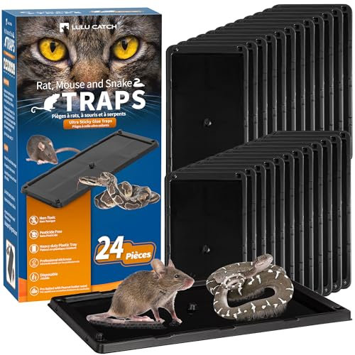 LULUCATCH Trampa Adhesiva para Ratones, Paquete de 24 trampas Grandes para Ratas, Tablas de Pegamento no tóxicas y Resistentes para Ratones, trampas para Ratones y Ratas, Serpientes, Insectos, Seguro
