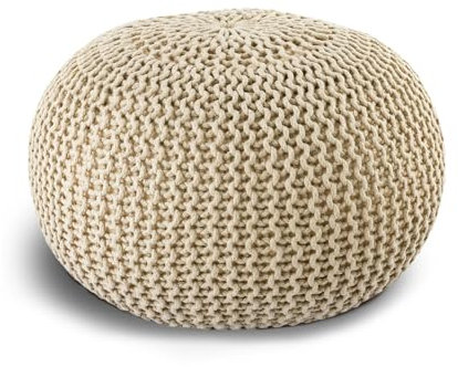 casamia Pouf Ø 55 o. 45 cm Strickhocker Sitzpouf Bodenkissen Premium Outdoor nachhaltig Größe ø 45 cm, Farbe Creme - warm Sand