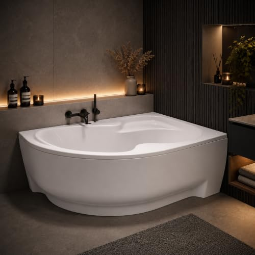 ECOLAM Eckbadewanne WELA + Ablauf Füße (170x100 cm Rechts mit Acrylschürze) | direkt vom Hersteller Top Qualität echtes Sanitäracryl modern Verkleidung keine Fliesen nötig