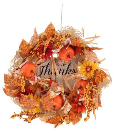 Uonlytech Kürbiskranz-Dekoration Für Halloween Und Thanksgiving Hängender Erntekranz Aus Kunststoff Mit Realistischen Kürbis Und Blättermotiven Türhänger Für Feste Und Partys