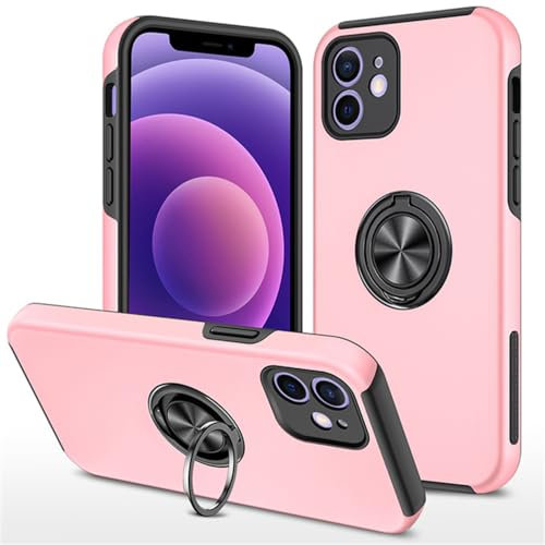 MVVKKY Custodia per telefono con anello invisibile per iPhone 12 13 14 Pro Max 14Plus 12 13 Mini staffa magnetica antiurto Cover rigida, rosa, per iPhone 13 Mini