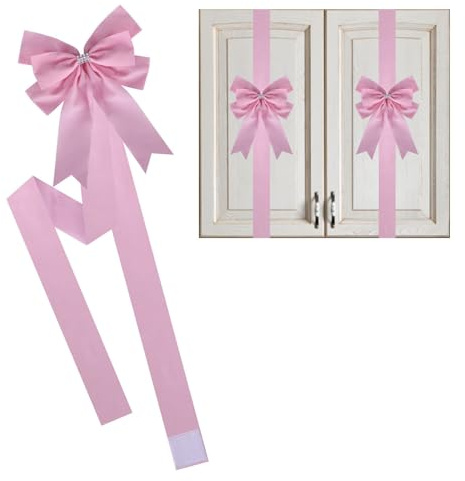 Meseey 6 Pcs Pink Cabinet Bows Large Pink Velvet Ribbons Easter Cabinet Door Spring Bows for Easter Birthday Wedding Spring Christmas Party (Pink)