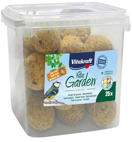 VITAKRAFT - Vita Garden - Secchio di palle di grasso senza reti per uccelli da giardino - Alimentazione completa per uccelli tutte le stagioni - 25 unità