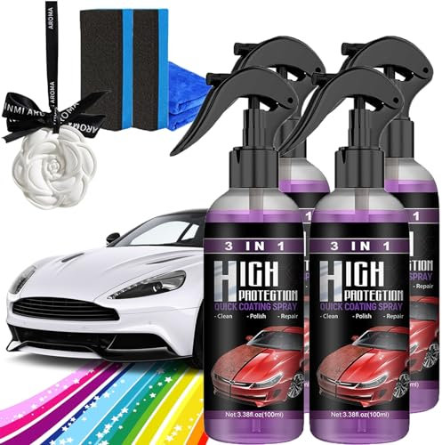 Donubiiu High Protection 3in1 Spray,3 In 1 High Protection Spray,High Protection Car Spray,Auto Beschichtungsspray,3 In 1 Neues Verbessertes Schnelles Autobeschichtungsspray,Car Coating Spray (4PCS)