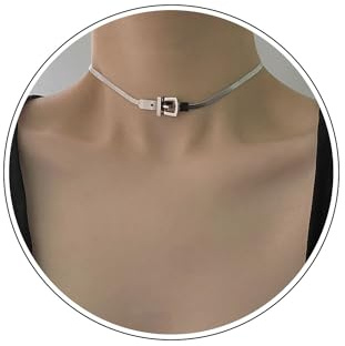 Wendalern Punk Fischgräten Choker Halskette Silber Flach Schlange Kette Halskette Persönlichkeit Gürtelschnalle Fischgräten Kette Halskette Hip-Hop-Schmuck Für Frauen Und Mädchen