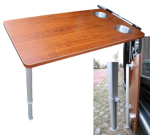 aallwwsso Rv Seite hängenden Klapptisch mit Upgrade ausziehbaren Tischbein + 2 Cup Slots，Holz Dinette Booths für Wohnmobile, Boote, Wohnwagen, Vans, Camper,79×39cm,Brown