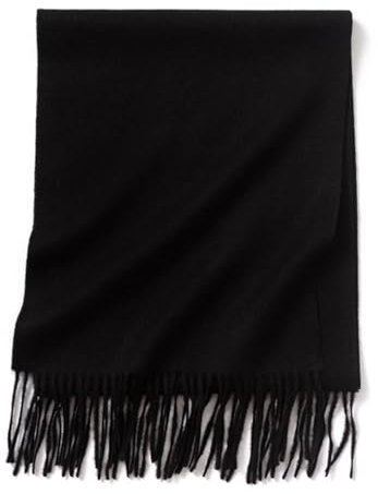 Langer Kaschmir-Schal für den Winter, Kaschmir-Schal, warm, dick, weich, solider Schal für Damen, Schwarz , 200-35