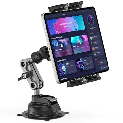 Jubor Tablet Halterung Auto, 360° Drehbare Verstellbare iPad Auto Halterung, Armaturenbrett Windschutzscheibe Tablet Halter für iPad Air Mini, iPhone, Galaxy, 4.7-12.9 Tablets und Handys