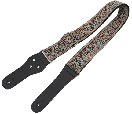 Gitarrengurt für Akustikgitarre, Bestickter Vintage-Gitarrengurt, Hochwertige Materialien, Verstellbare Länge, für Akustikgitarre, E-Gitarre, Bass (OD Grün)