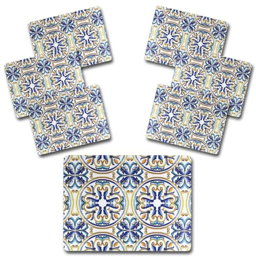 ARCA, Set di 6 Tovagliette Rettangolari in MDF, per 6 Persone, con Base in Sughero, Ideali per la Tavola, Resistenti e Durature, decorazione Vietri, 30x40 cm