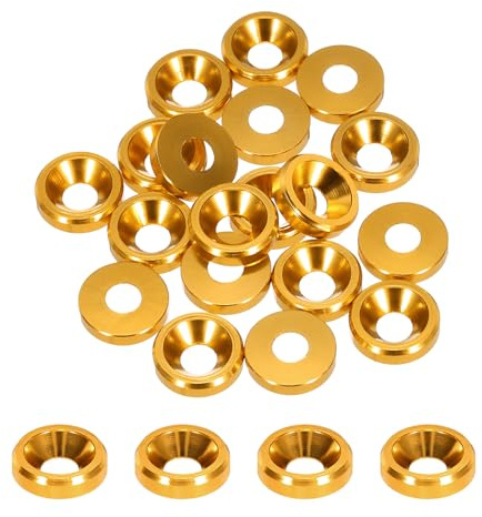 QUARKZMAN Lot de 20 Rondelles Coniques M3 à Tête Fraisée (Or) | Diamètre du Trou 3,1 mm/0,12 Pouce, Rondelles en Aluminium pour Vis Rc/Fpv/Pc/Drone/Pièces de Modèles